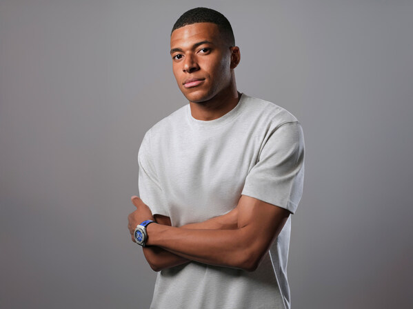 Hublot Ambassador Kylian Mbappé wearing Classic Fusion UEFA Champions League timepiece