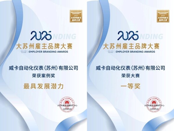 德资企业威卡荣获2025"大苏州雇主品牌一等奖"及"最具发展潜力奖"